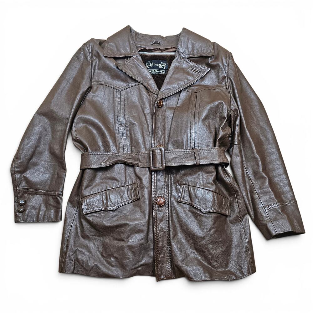 SEARS THE LEATHER SHOP Leather Coat Men’s 44 VTG 80's Western Ranch Americana
